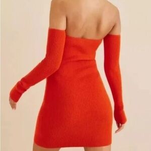Helmut Lang Contour Off Shoulder Mini Knit Dress in Poppy Red/Orange 
Size:L